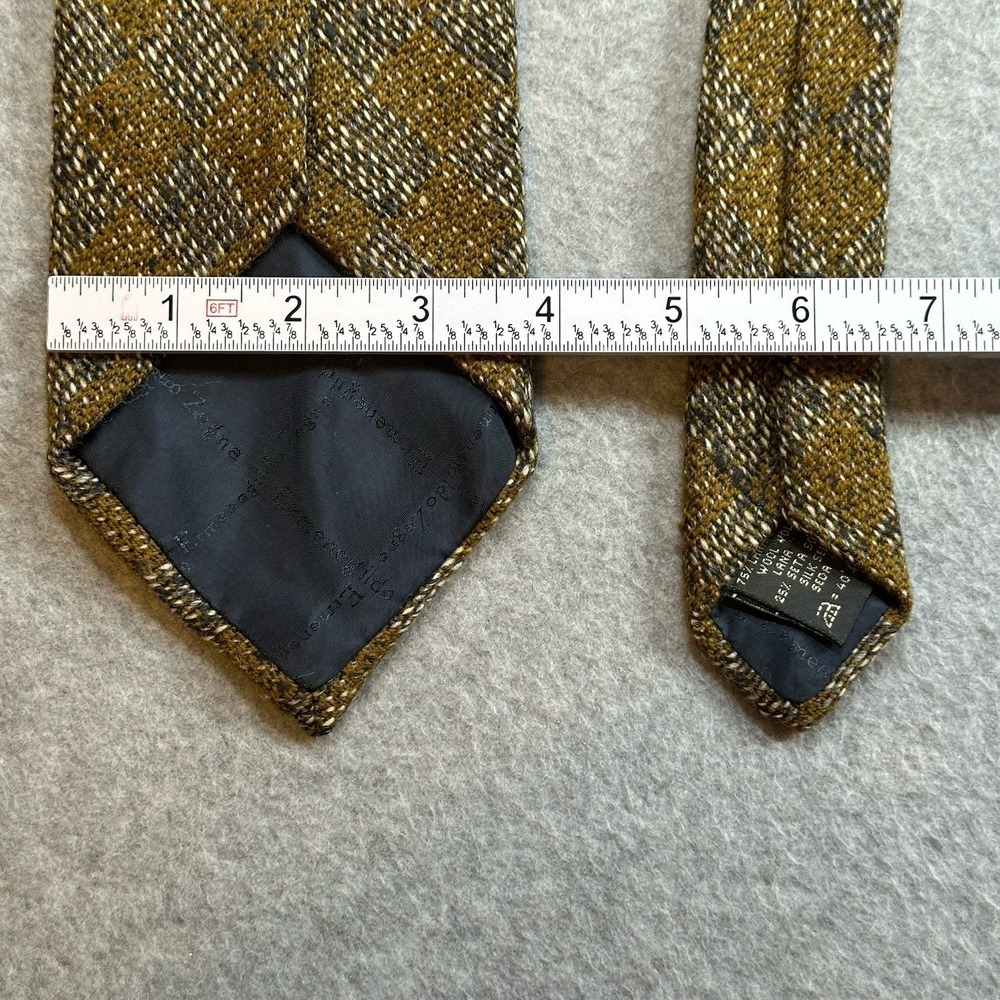 Ermenegildo Zegna Wool Silk Check Plaid Tie Brown Textured Italy NWOT 57x3.75in - Picture 6 of 8